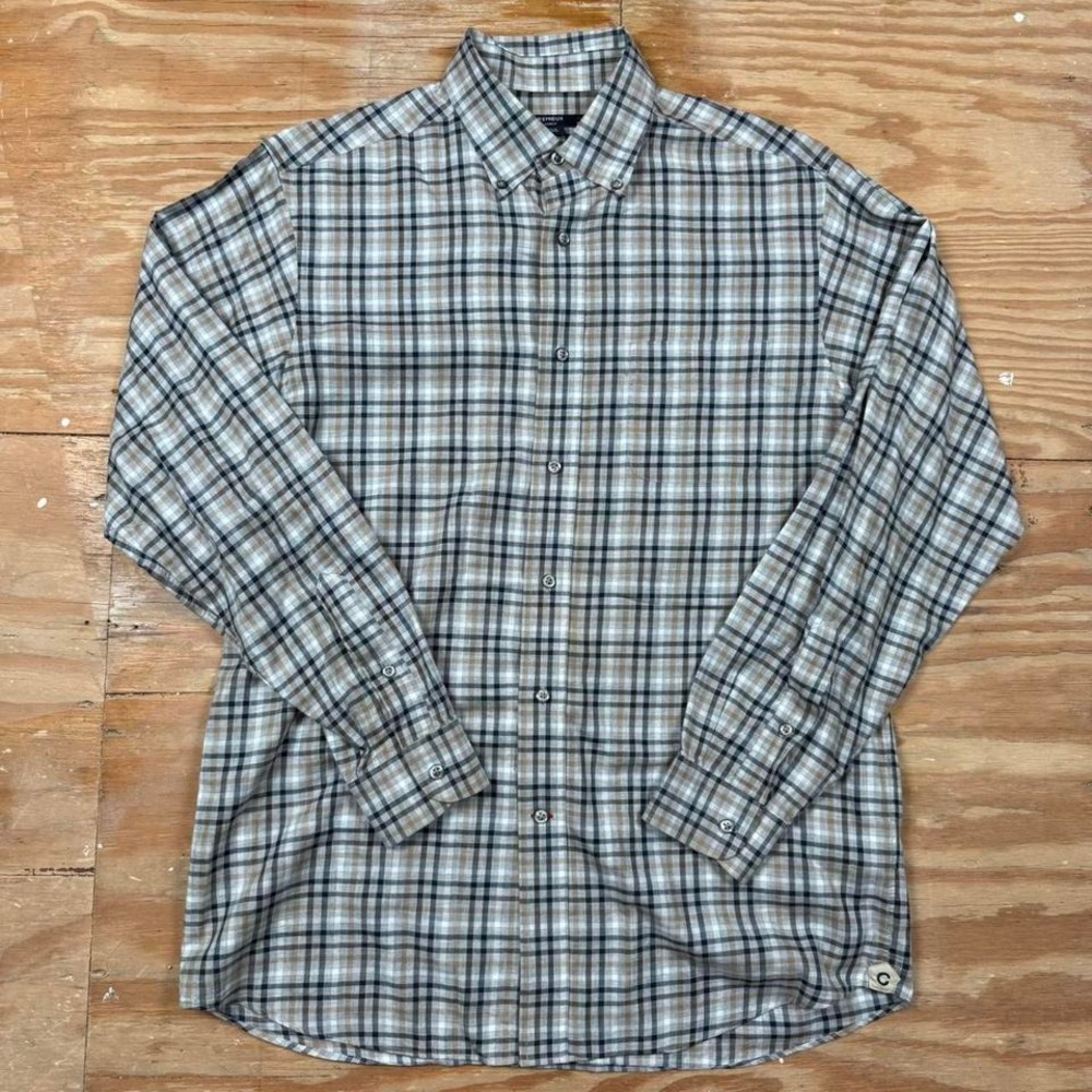 cremieux brown grey long‎ sleeve plaid button up shirt